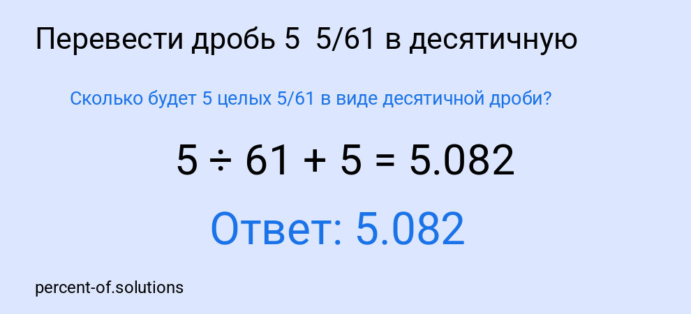 Сколько будет 5 целых 5/61 в виде десятичной дроби?