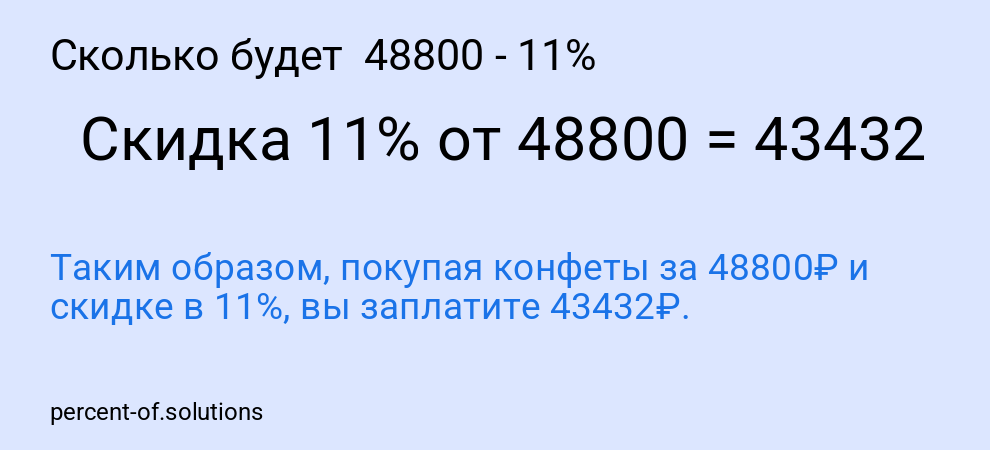Сколько будет  48800 - 11%