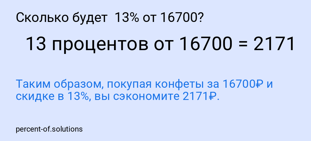 Сколько будет 13% от 16700?