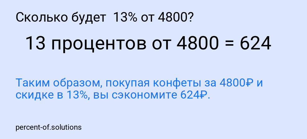 Сколько будет 13% от 4800?