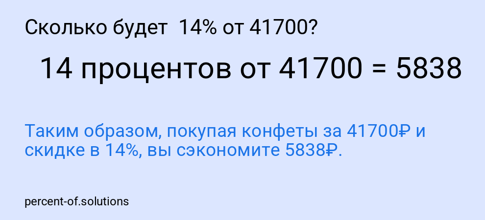 Сколько будет 14% от 41700?