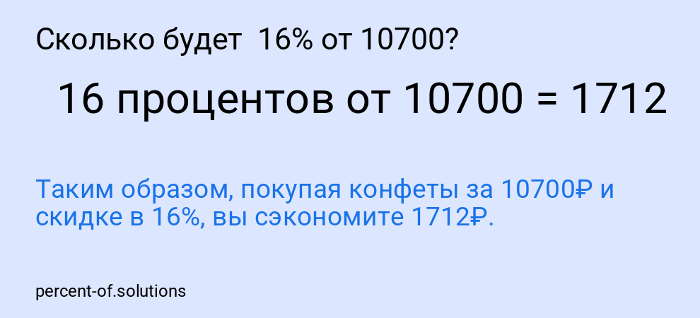Сколько будет 16% от 10700?