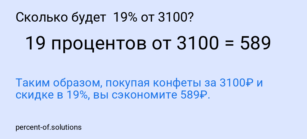Сколько будет 19% от 3100?
