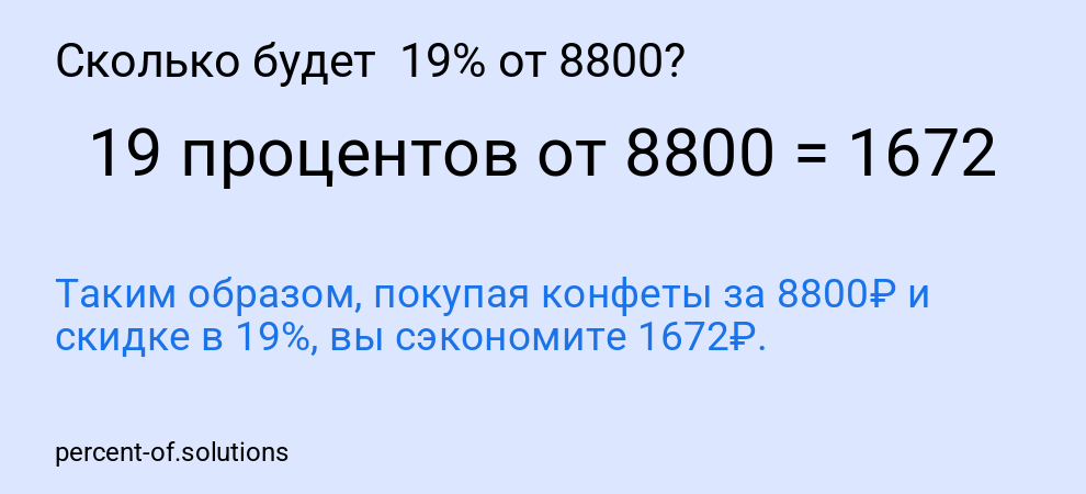 Сколько будет 19% от 8800?