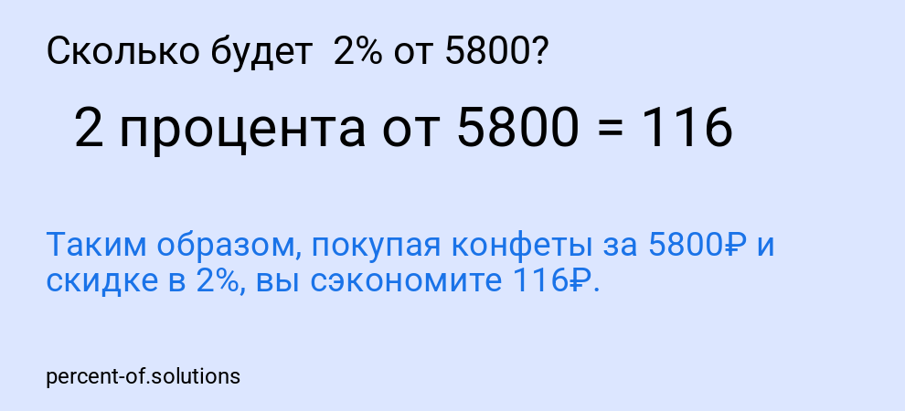 Сколько будет  2% от 5800?