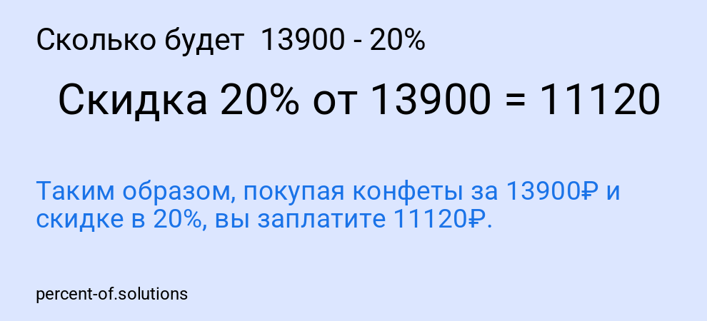 Сколько будет  13900 - 20%