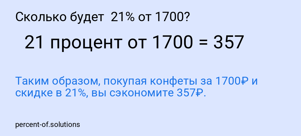 Сколько будет 21% от 1700?