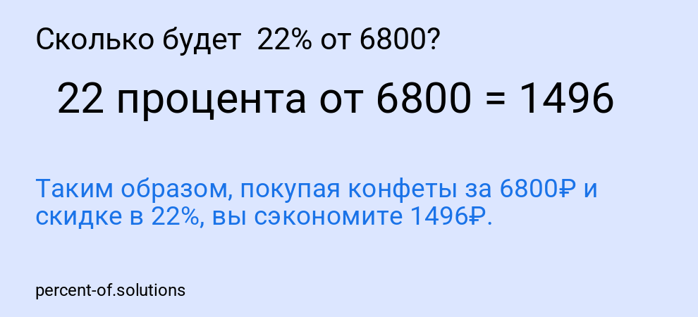 Сколько будет 22% от 6800?