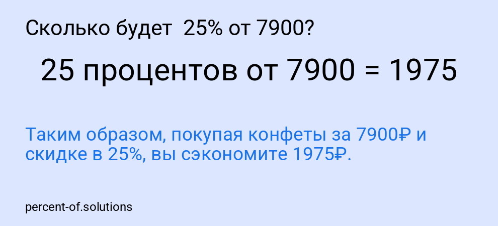 Сколько будет 25% от 7900?