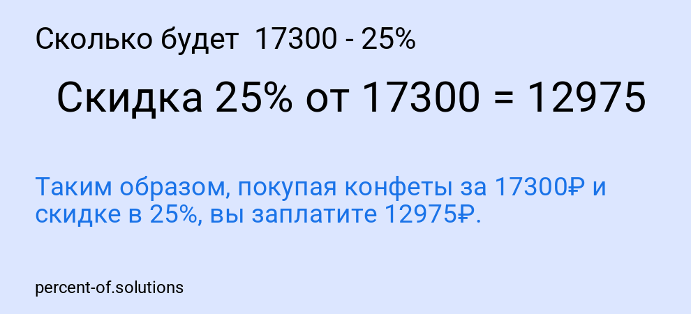 Сколько будет 17300 - 25%