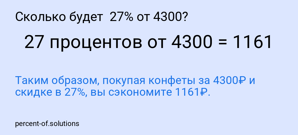 Сколько будет 27% от 4300?