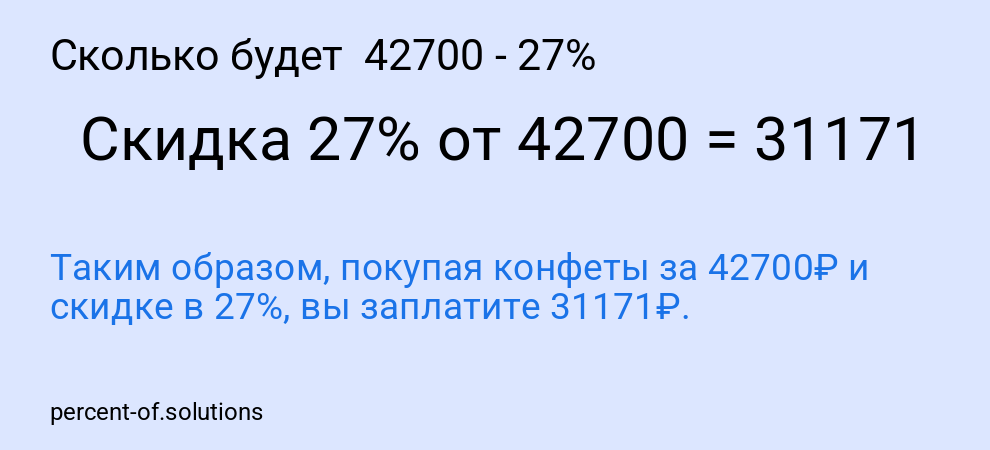 Сколько будет 42700 - 27%