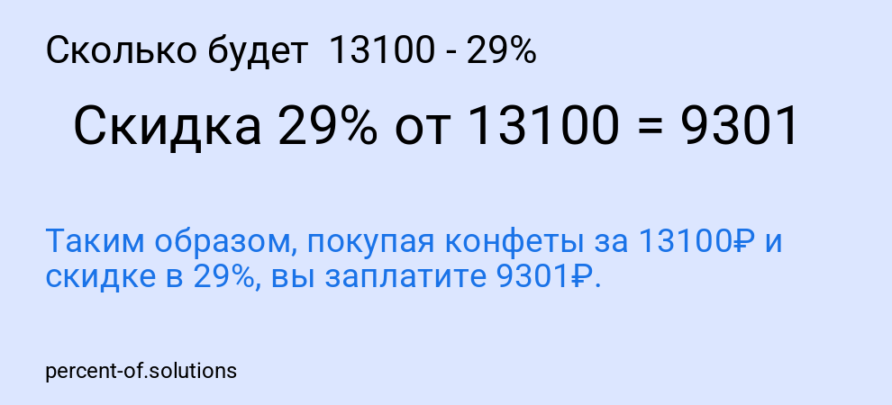 Сколько будет 13100 - 29%