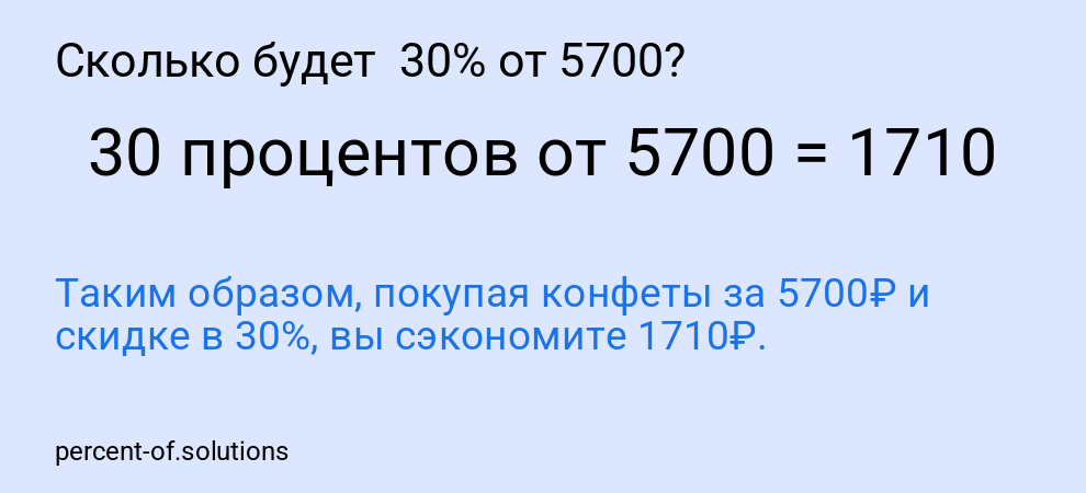 Сколько будет 30% от 5700?