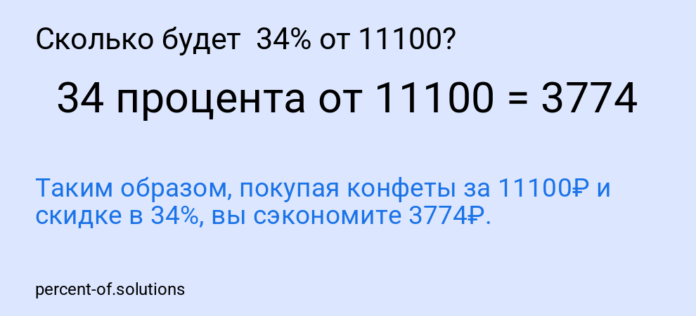 Сколько будет 34% от 11100?