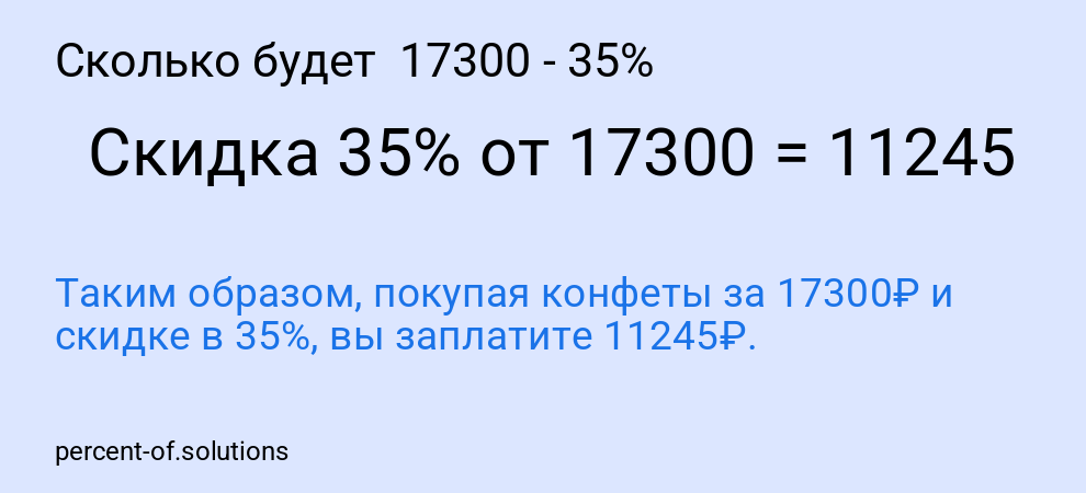 Сколько будет 17300 - 35%