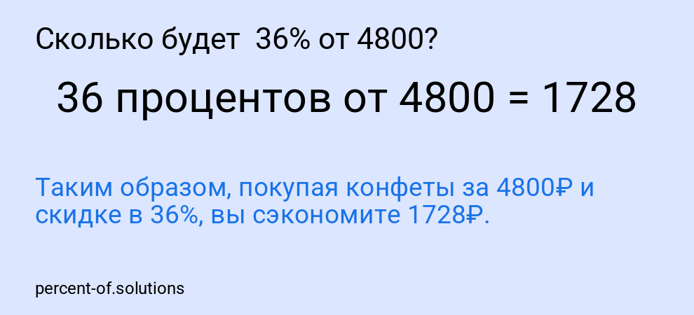 Сколько будет 36% от 4800?