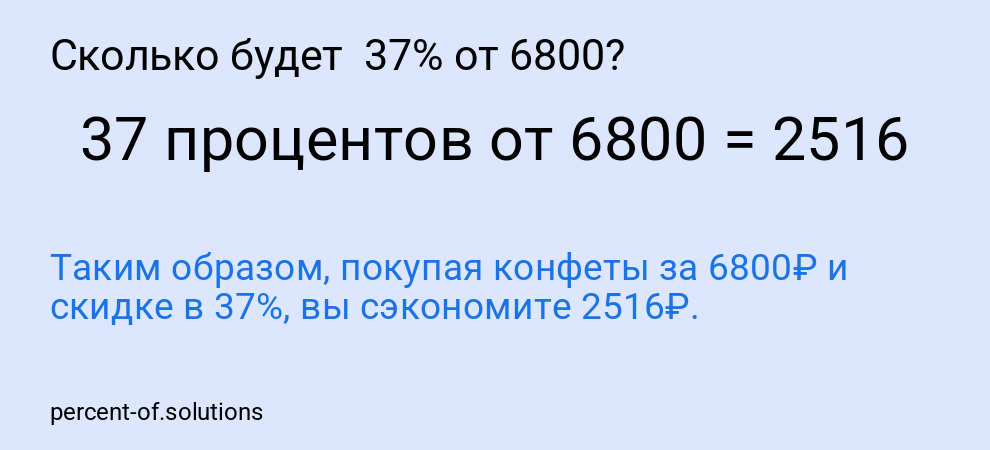 Сколько будет 37% от 6800?