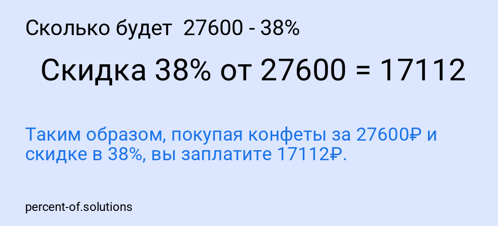 Сколько будет 27600 - 38%
