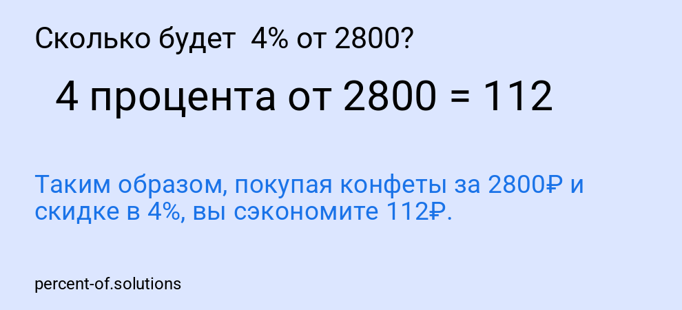 Сколько будет 4% от 2800?