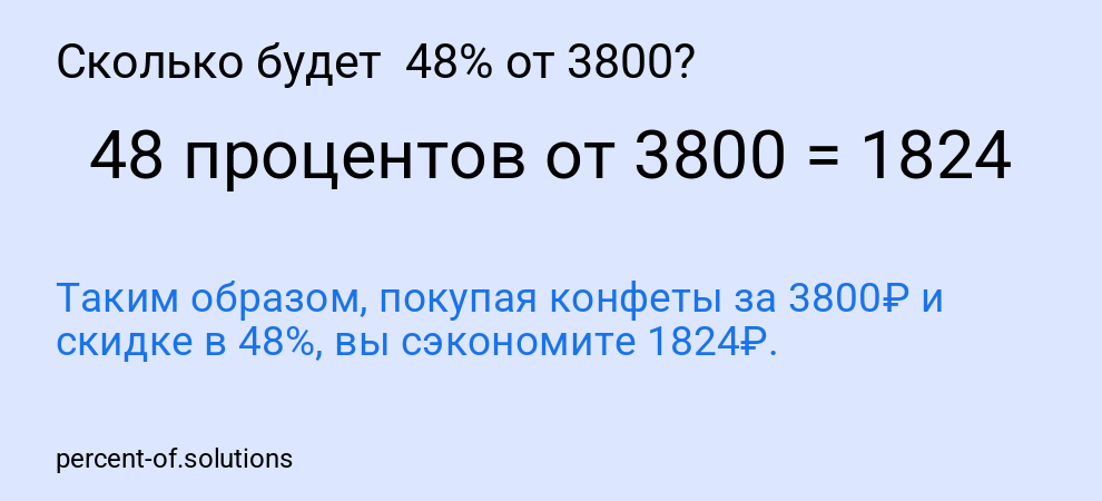 Сколько будет 48% от 3800?