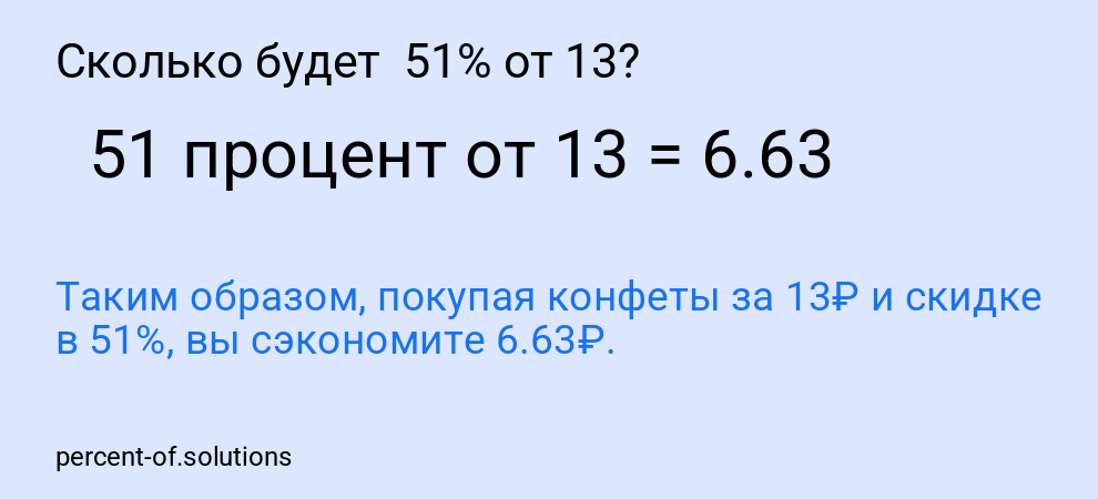 Сколько будет  51% от 13?