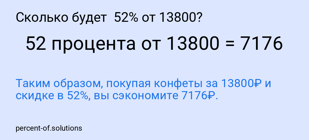 Сколько будет  52% от 13800?