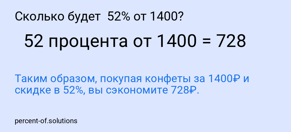 Сколько будет 52% от 1400?