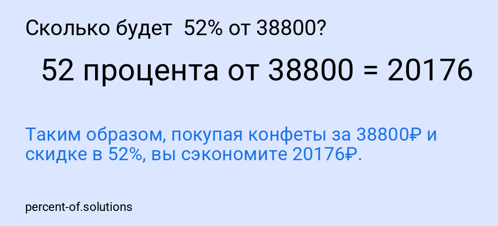 Сколько будет 52% от 38800?