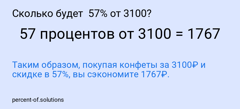 Сколько будет 57% от 3100?