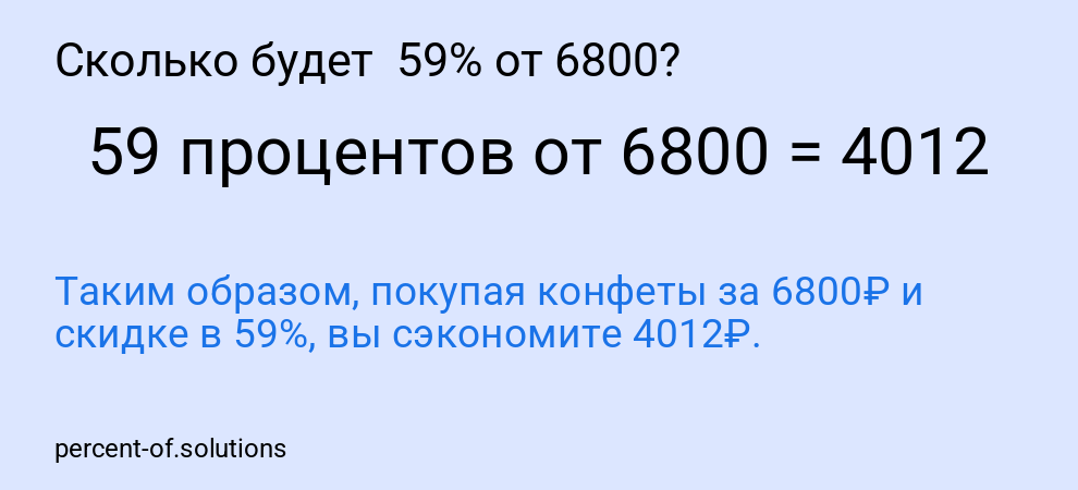 Сколько будет 59% от 6800?