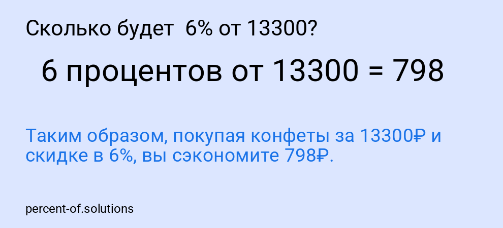 Сколько будет 6% от 13300?
