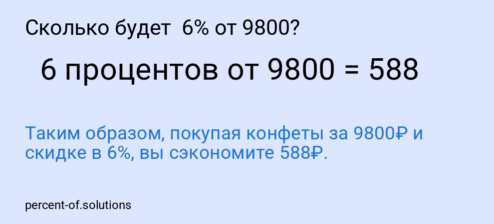 Сколько будет  6% от 9800?