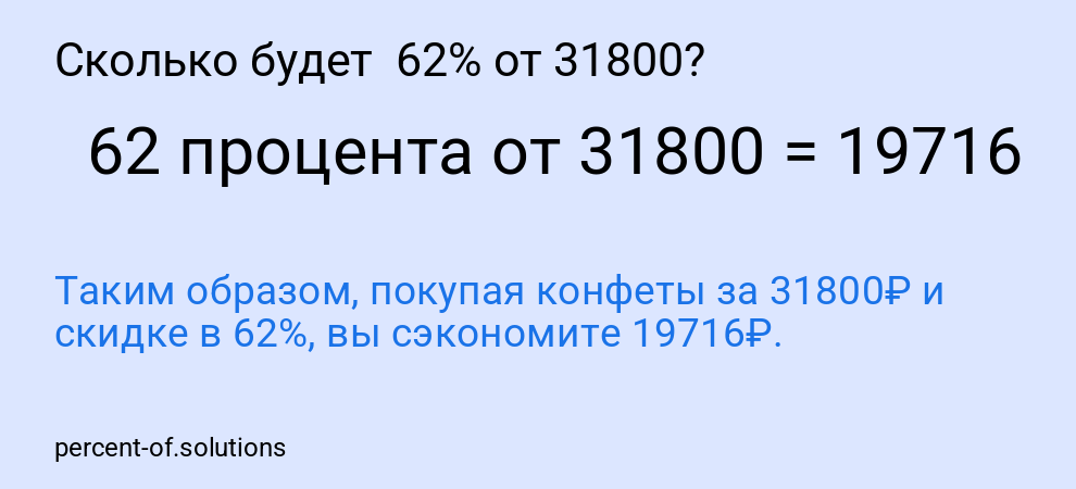 Сколько будет 62% от 31800?