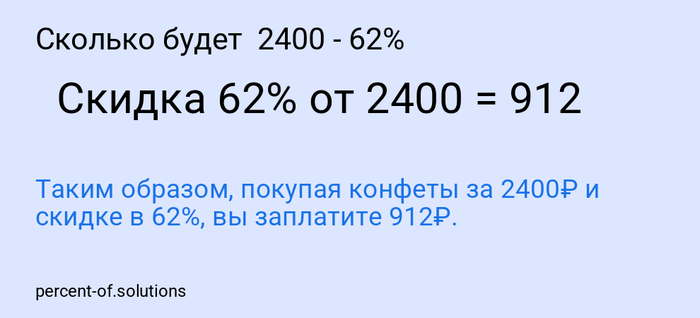Сколько будет 2400 - 62%