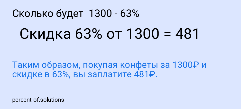 Сколько будет  1300 - 63%