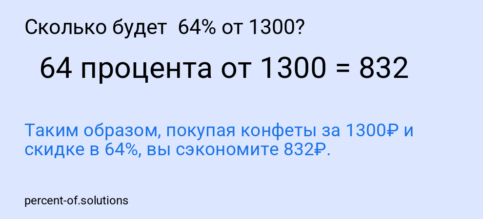 Сколько будет  64% от 1300?