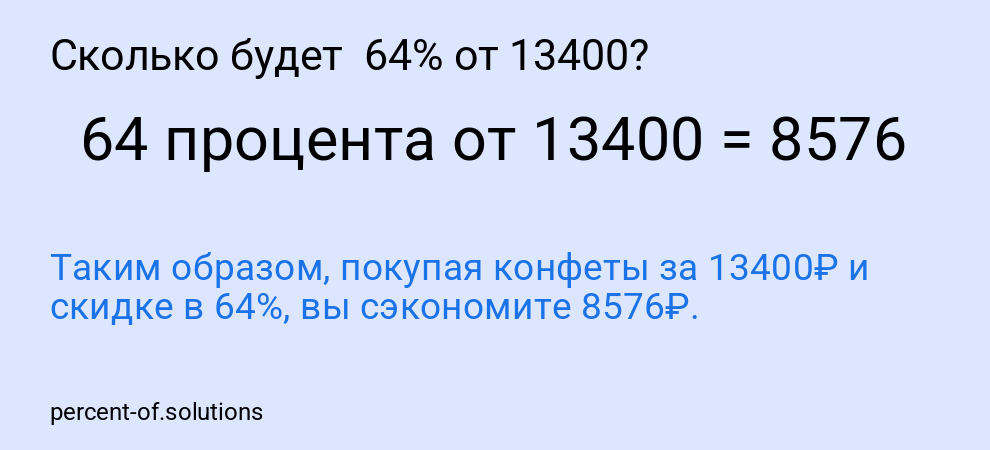 Сколько будет 64% от 13400?