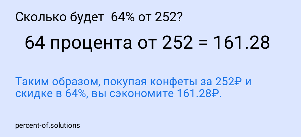 Сколько будет  64% от 252?