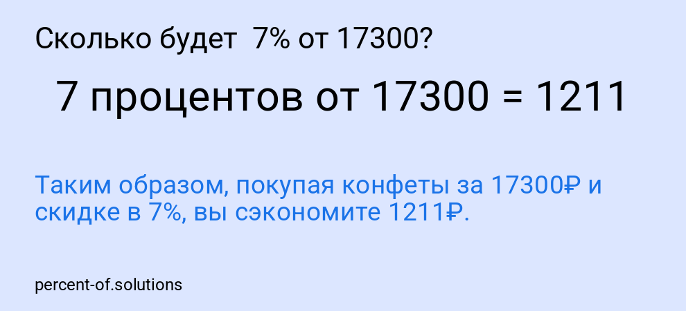 Сколько будет 7% от 17300?