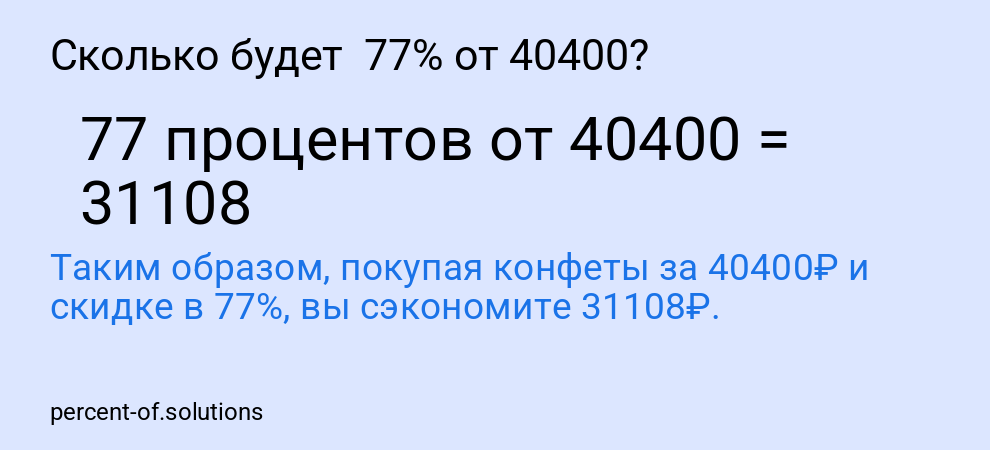 Сколько будет 77% от 40400?