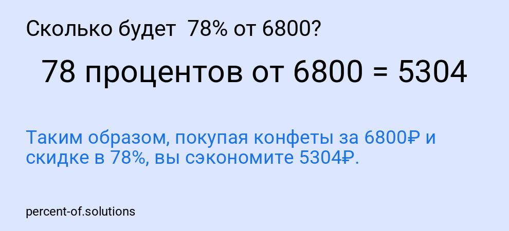 Сколько будет 78% от 6800?