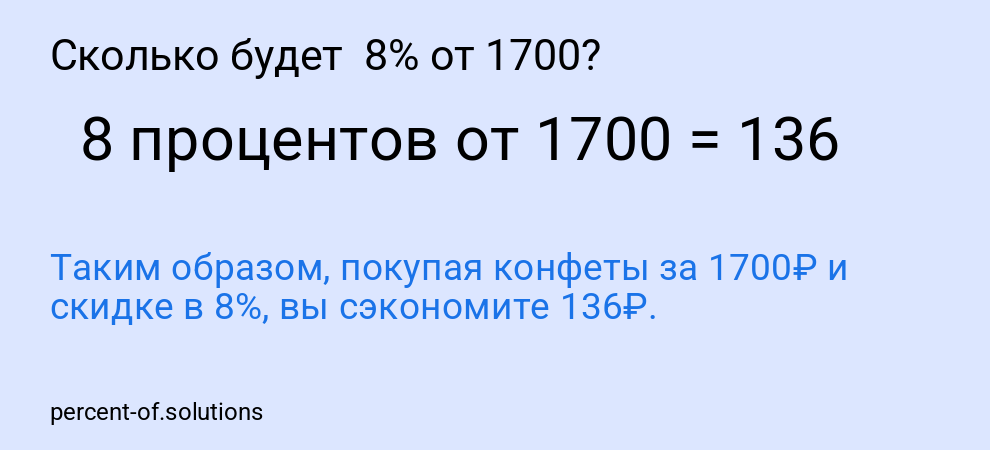 Сколько будет 8% от 1700?