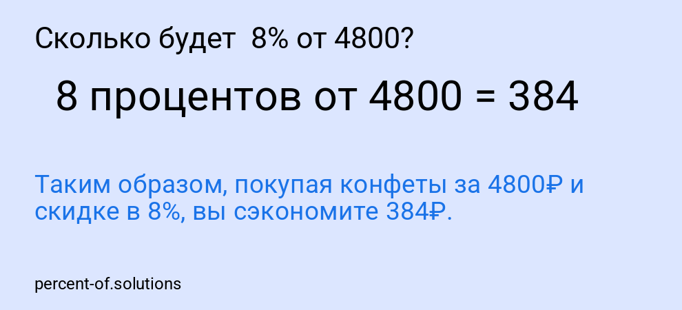 Сколько будет 8% от 4800?