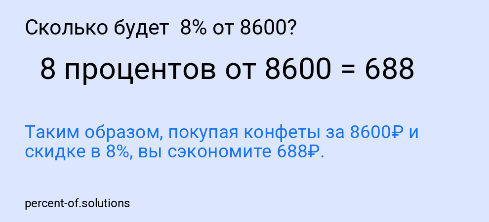 Сколько будет 8% от 8600?