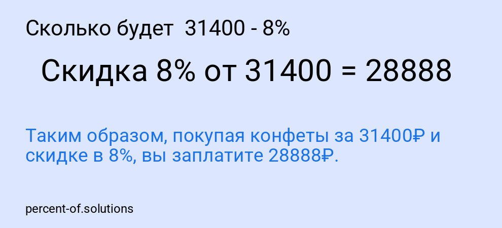 Сколько будет 31400 - 8%