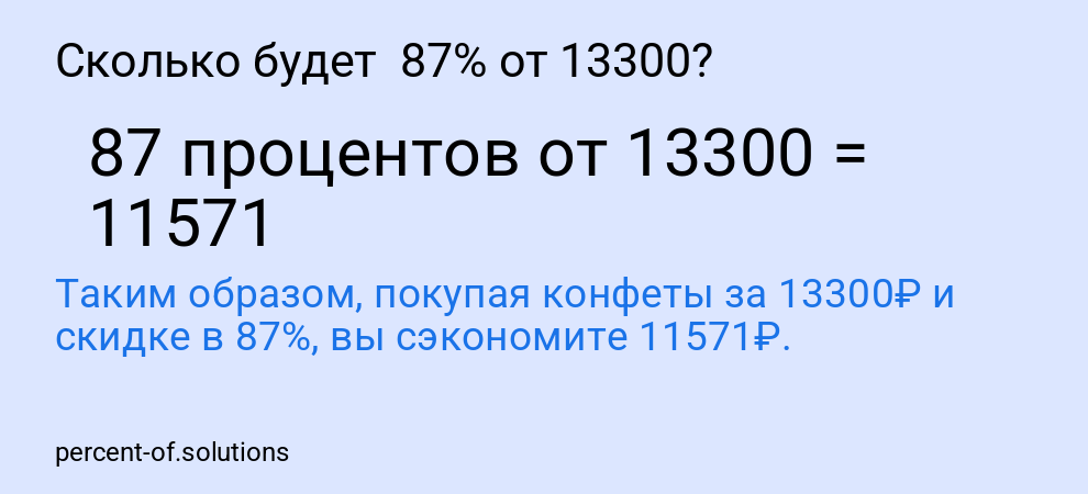 Сколько будет 87% от 13300?