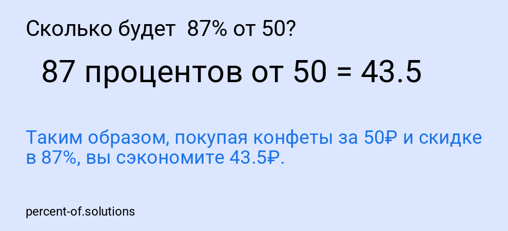 Сколько будет 87% от 50?