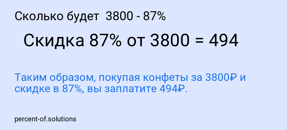 Сколько будет  3800 - 87%