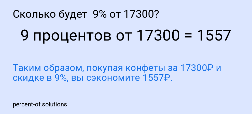 Сколько будет 9% от 17300?